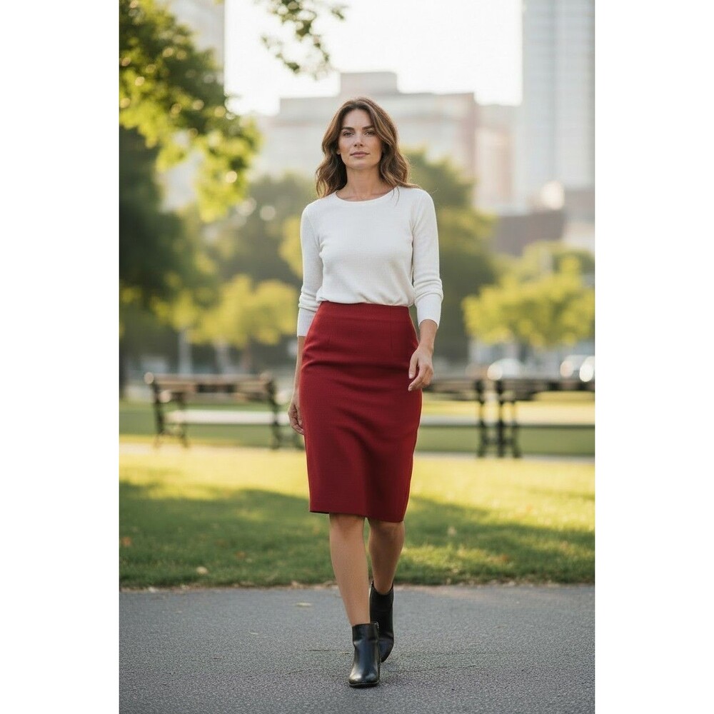Vintage Requirements Size 12 Red  Pencil Skirt Lined Zip Back Slit